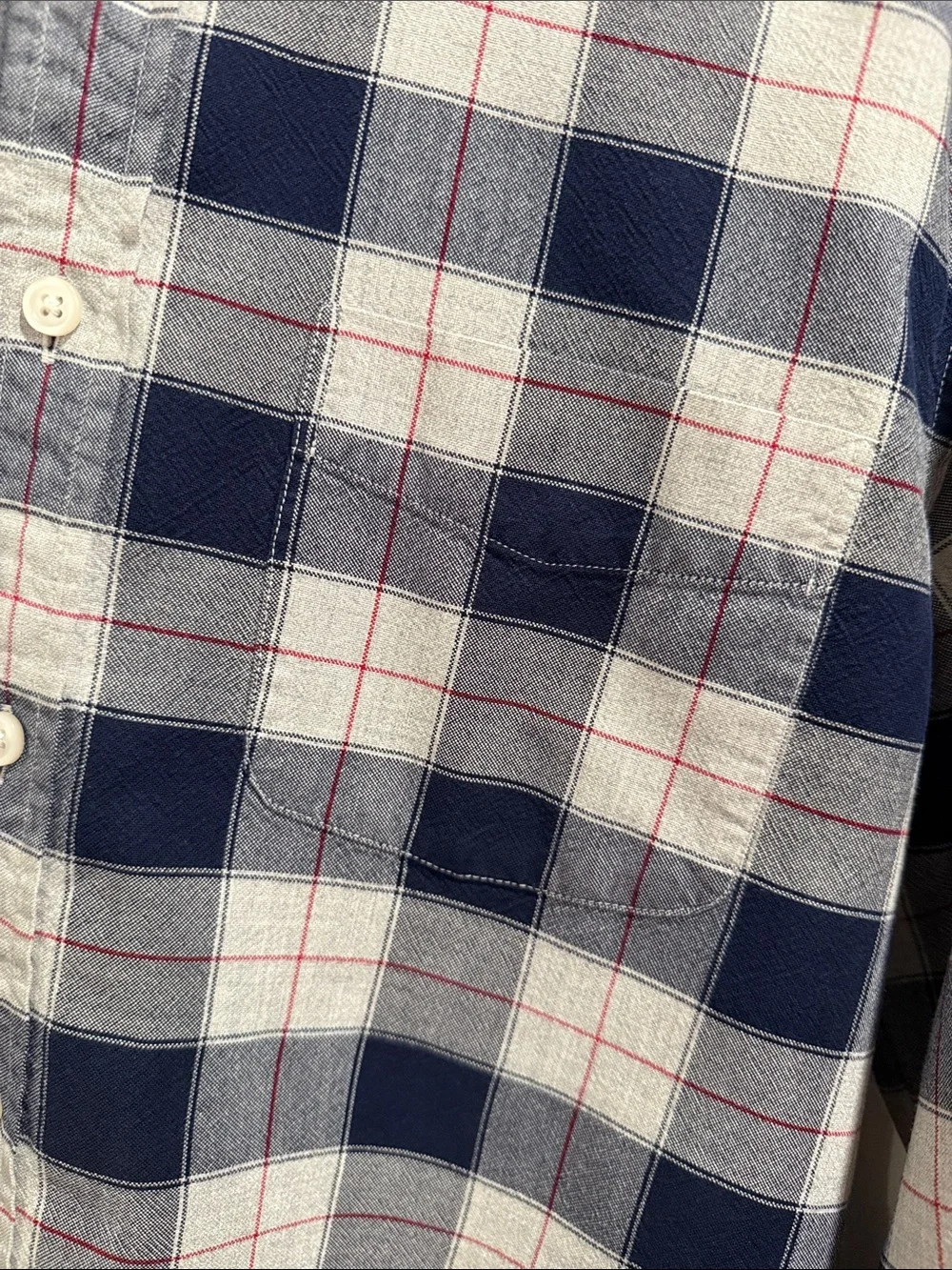 J. Crew Oxford Slim Fit Button Down Plaid Flannel Navy/White/Red Size M